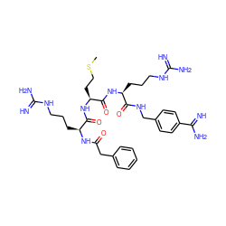 CSCC[C@H](NC(=O)[C@H](CCCNC(=N)N)NC(=O)Cc1ccccc1)C(=O)N[C@@H](CCCNC(=N)N)C(=O)NCc1ccc(C(=N)N)cc1 ZINC000072178007