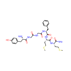 CSCC[C@H](NC(=O)[C@H](CCSC)NC(=O)[C@H](Cc1ccccc1)NC(=O)CNC(=O)CNC(=O)[C@@H](N)Cc1ccc(O)cc1)C(N)=O ZINC000027415179