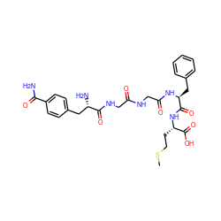 CSCC[C@H](NC(=O)[C@H](Cc1ccccc1)NC(=O)CNC(=O)CNC(=O)[C@@H](N)Cc1ccc(C(N)=O)cc1)C(=O)O ZINC000028893228