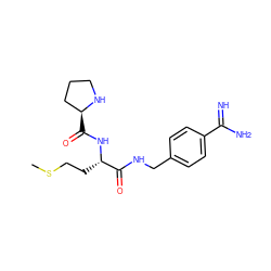 CSCC[C@H](NC(=O)[C@H]1CCCN1)C(=O)NCc1ccc(C(=N)N)cc1 ZINC000040974464