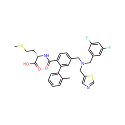 CSCC[C@H](NC(=O)c1ccc(CN(Cc2cc(F)cc(F)c2)Cc2cncs2)cc1-c1ccccc1C)C(=O)O ZINC000027193920