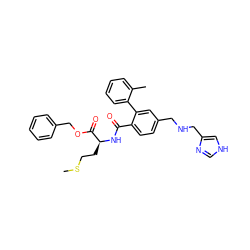 CSCC[C@H](NC(=O)c1ccc(CNCc2c[nH]cn2)cc1-c1ccccc1C)C(=O)OCc1ccccc1 ZINC000014960866