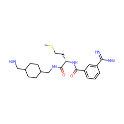 CSCC[C@H](NC(=O)c1cccc(C(=N)N)c1)C(=O)NCC1CCC(CN)CC1 ZINC000027770009