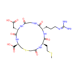 CSCC[C@H]1NC(=O)CSC[C@@H](C(=O)O)NC(=O)[C@H](CC(=O)O)NC(=O)CNC(=O)[C@H](CCCN=C(N)N)NC1=O ZINC000026169410