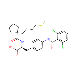 CSCCCCC1(C(=O)N[C@@H](Cc2ccc(NC(=O)c3c(Cl)cccc3Cl)cc2)C(=O)O)CCCC1 ZINC000026494936