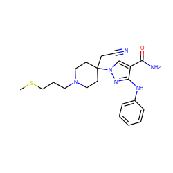 CSCCCN1CCC(CC#N)(n2cc(C(N)=O)c(Nc3ccccc3)n2)CC1 ZINC000221020883