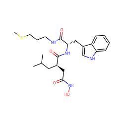 CSCCCNC(=O)[C@H](Cc1c[nH]c2ccccc12)NC(=O)[C@@H](CC(=O)NO)CC(C)C ZINC000027085113