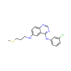 CSCCCNc1ccc2ncnc(Nc3cccc(Cl)c3)c2c1 ZINC000096934217