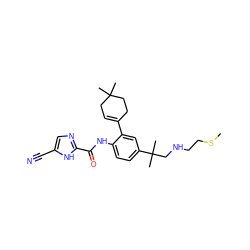 CSCCNCC(C)(C)c1ccc(NC(=O)c2ncc(C#N)[nH]2)c(C2=CCC(C)(C)CC2)c1 ZINC000169701089