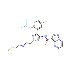 CSCCNCCn1cc(NC(=O)c2cnn3cccnc23)c(-c2cc(Cl)ccc2OC(F)F)n1 ZINC001772636008