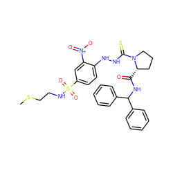 CSCCNS(=O)(=O)c1ccc(NNC(=S)N2CCC[C@@H]2C(=O)NC(c2ccccc2)c2ccccc2)c([N+](=O)[O-])c1 ZINC000027766006