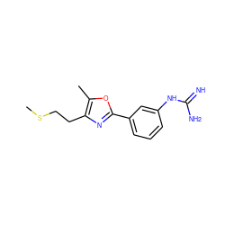 CSCCc1nc(-c2cccc(NC(=N)N)c2)oc1C ZINC000103299389