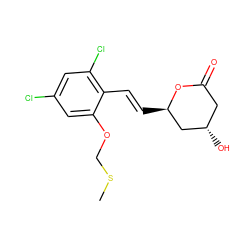 CSCOc1cc(Cl)cc(Cl)c1/C=C/[C@@H]1C[C@@H](O)CC(=O)O1 ZINC000029413849