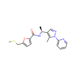 CSCc1ccc(C(=O)N[C@@H](C)c2cnn(-c3ccccn3)c2C)o1 ZINC000012448712