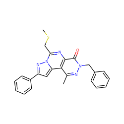 CSCc1nc2c(=O)n(Cc3ccccc3)nc(C)c2c2cc(-c3ccccc3)nn12 ZINC000028524045