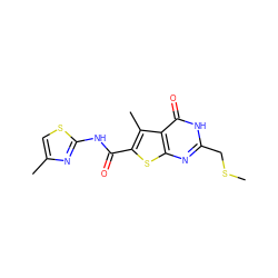 CSCc1nc2sc(C(=O)Nc3nc(C)cs3)c(C)c2c(=O)[nH]1 ZINC000013598310