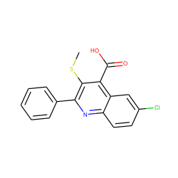 CSc1c(-c2ccccc2)nc2ccc(Cl)cc2c1C(=O)O ZINC000001382728