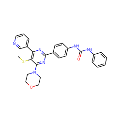 CSc1c(-c2cccnc2)nc(-c2ccc(NC(=O)Nc3ccccc3)cc2)nc1N1CCOCC1 ZINC000205771265