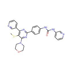 CSc1c(-c2cccnc2)nc(-c2ccc(NC(=O)Nc3cccnc3)cc2)nc1N1CCOCC1 ZINC000118175933