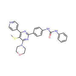 CSc1c(-c2ccncc2)nc(-c2ccc(NC(=O)Nc3ccccc3)cc2)nc1N1CCOCC1 ZINC000205771051