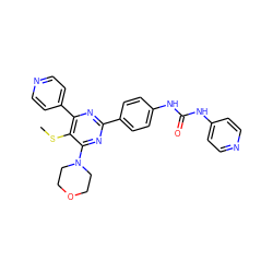 CSc1c(-c2ccncc2)nc(-c2ccc(NC(=O)Nc3ccncc3)cc2)nc1N1CCOCC1 ZINC000118175028