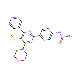 CSc1c(-c2ccncc2)nc(-c2ccc(NC(N)=O)cc2)nc1N1CCOCC1 ZINC000118176452