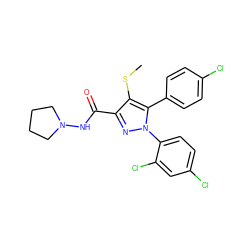 CSc1c(C(=O)NN2CCCC2)nn(-c2ccc(Cl)cc2Cl)c1-c1ccc(Cl)cc1 ZINC000043177175