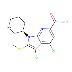 CSc1c(Cl)c2c(Cl)cc(C(N)=O)nc2n1[C@@H]1CCCNC1 ZINC001772583883