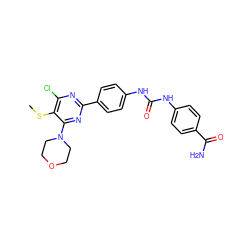 CSc1c(Cl)nc(-c2ccc(NC(=O)Nc3ccc(C(N)=O)cc3)cc2)nc1N1CCOCC1 ZINC000118177655