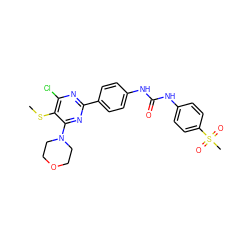 CSc1c(Cl)nc(-c2ccc(NC(=O)Nc3ccc(S(C)(=O)=O)cc3)cc2)nc1N1CCOCC1 ZINC000118176125