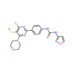 CSc1c(Cl)nc(-c2ccc(NC(=O)Nc3ccon3)cc2)nc1N1CCOCC1 ZINC000198437422