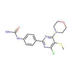 CSc1c(Cl)nc(-c2ccc(NC(N)=O)cc2)nc1N1CCOCC1 ZINC000118178581