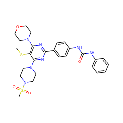 CSc1c(N2CCOCC2)nc(-c2ccc(NC(=O)Nc3ccccc3)cc2)nc1N1CCN(S(C)(=O)=O)CC1 ZINC000118175361