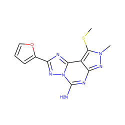 CSc1c2c(nc(N)n3nc(-c4ccco4)nc23)nn1C ZINC000013493995