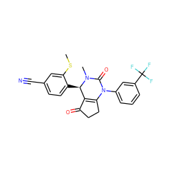 CSc1cc(C#N)ccc1[C@@H]1C2=C(CCC2=O)N(c2cccc(C(F)(F)F)c2)C(=O)N1C ZINC000224589888