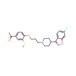 CSc1cc(C(C)=O)ccc1OCCCN1CCC(c2noc3cc(F)ccc23)CC1 ZINC000013740851