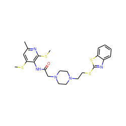 CSc1cc(C)nc(SC)c1NC(=O)CN1CCN(CCSc2nc3ccccc3s2)CC1 ZINC000163575561