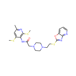 CSc1cc(C)nc(SC)c1NC(=O)CN1CCN(CCSc2nc3ncccc3o2)CC1 ZINC000022447096