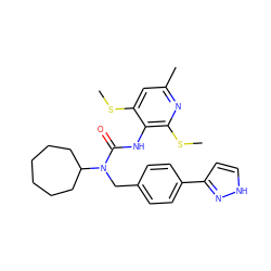 CSc1cc(C)nc(SC)c1NC(=O)N(Cc1ccc(-c2cc[nH]n2)cc1)C1CCCCCC1 ZINC000013780003