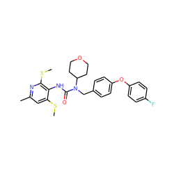 CSc1cc(C)nc(SC)c1NC(=O)N(Cc1ccc(Oc2ccc(F)cc2)cc1)C1CCOCC1 ZINC000013781740