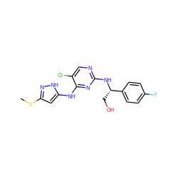 CSc1cc(Nc2nc(N[C@@H](CO)c3ccc(F)cc3)ncc2Cl)[nH]n1 ZINC000040863261