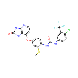 CSc1cc(Oc2ccnc3[nH]c(=O)[nH]c23)ccc1NC(=O)Nc1ccc(Cl)c(C(F)(F)F)c1 ZINC000040954041