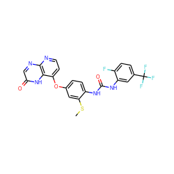 CSc1cc(Oc2ccnc3ncc(=O)[nH]c23)ccc1NC(=O)Nc1cc(C(F)(F)F)ccc1F ZINC000058538453