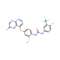 CSc1cc(Oc2ccnc3ncc(=O)[nH]c23)ccc1NC(=O)Nc1ccc(Cl)c(C(F)(F)F)c1 ZINC000058541660