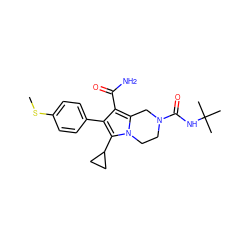 CSc1ccc(-c2c(C(N)=O)c3n(c2C2CC2)CCN(C(=O)NC(C)(C)C)C3)cc1 ZINC001772634117