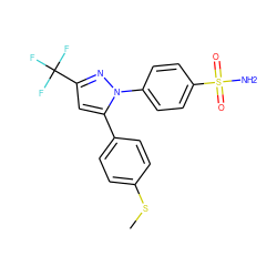 CSc1ccc(-c2cc(C(F)(F)F)nn2-c2ccc(S(N)(=O)=O)cc2)cc1 ZINC000003814704