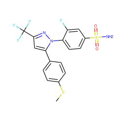 CSc1ccc(-c2cc(C(F)(F)F)nn2-c2ccc(S(N)(=O)=O)cc2F)cc1 ZINC000013526707