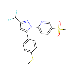 CSc1ccc(-c2cc(C(F)F)nn2-c2ccc(S(C)(=O)=O)cn2)cc1 ZINC000013588355