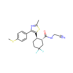 CSc1ccc(-c2nc(C)sc2[C@@H]2CCC(F)(F)C[C@H]2C(=O)NCC#N)cc1 ZINC000014972373