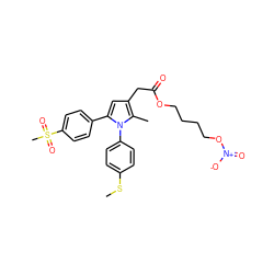 CSc1ccc(-n2c(-c3ccc(S(C)(=O)=O)cc3)cc(CC(=O)OCCCCO[N+](=O)[O-])c2C)cc1 ZINC000143117385